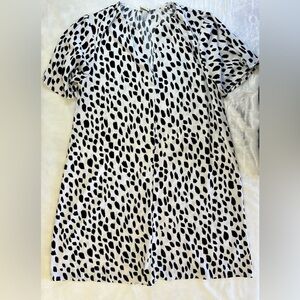 a new day Animal Print Deep V Flutter Sleeve Trapeze Dress Sz L EUC‎